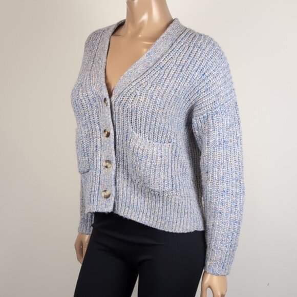 Madewell Speckled Ribbed Cardigan Sweater Slouchy Grandpa Buttoned Vneck Rainbow - Picture 4 of 12